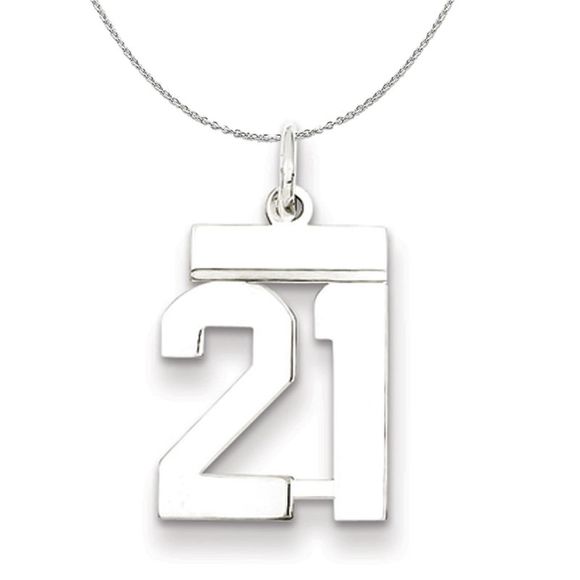 Silver, Athletic Collection, Small Polished Number 21 Necklace - 18 In - Picture 1 of 7